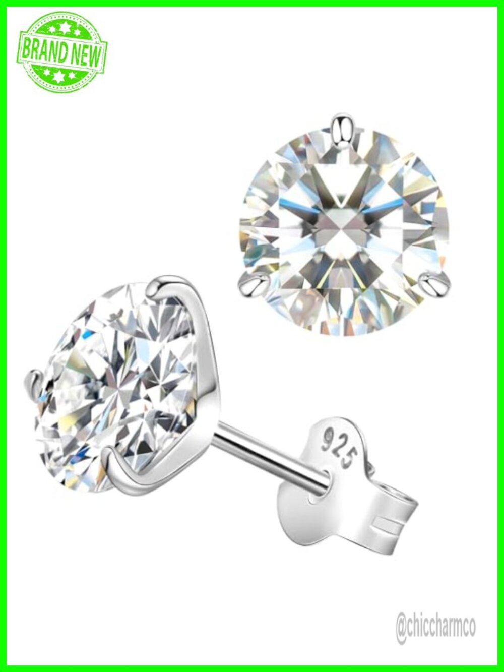 Moissanite Stud Earrings 925 Sterling Silver 18K Gold Vermeil